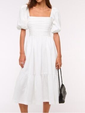 abercrombie short sleeve smocked midi dress Abercrombie Smocked Midi Dress with pockets and